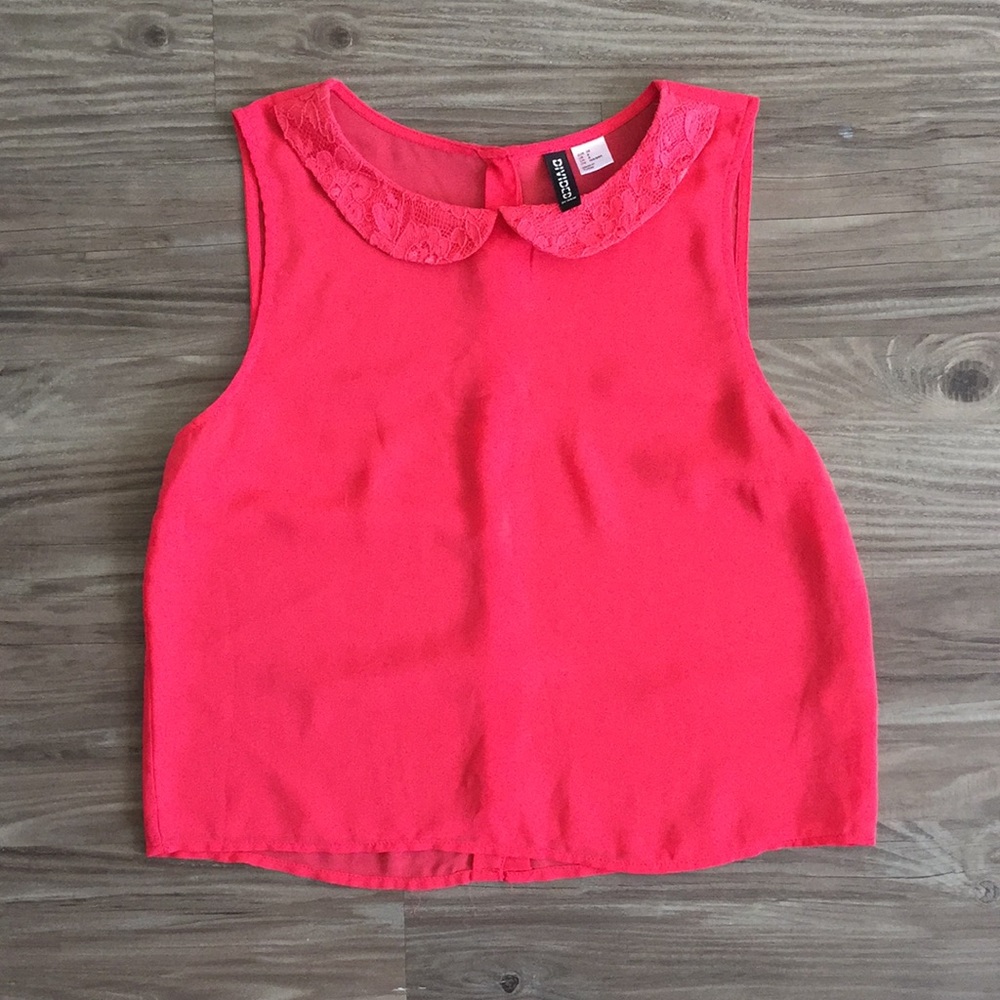 H&M Pink Peter Pan Lace Collar Top